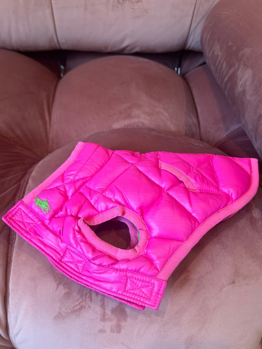 Ralph Lauren Pink and Neon Green Quilted Pet Jacket